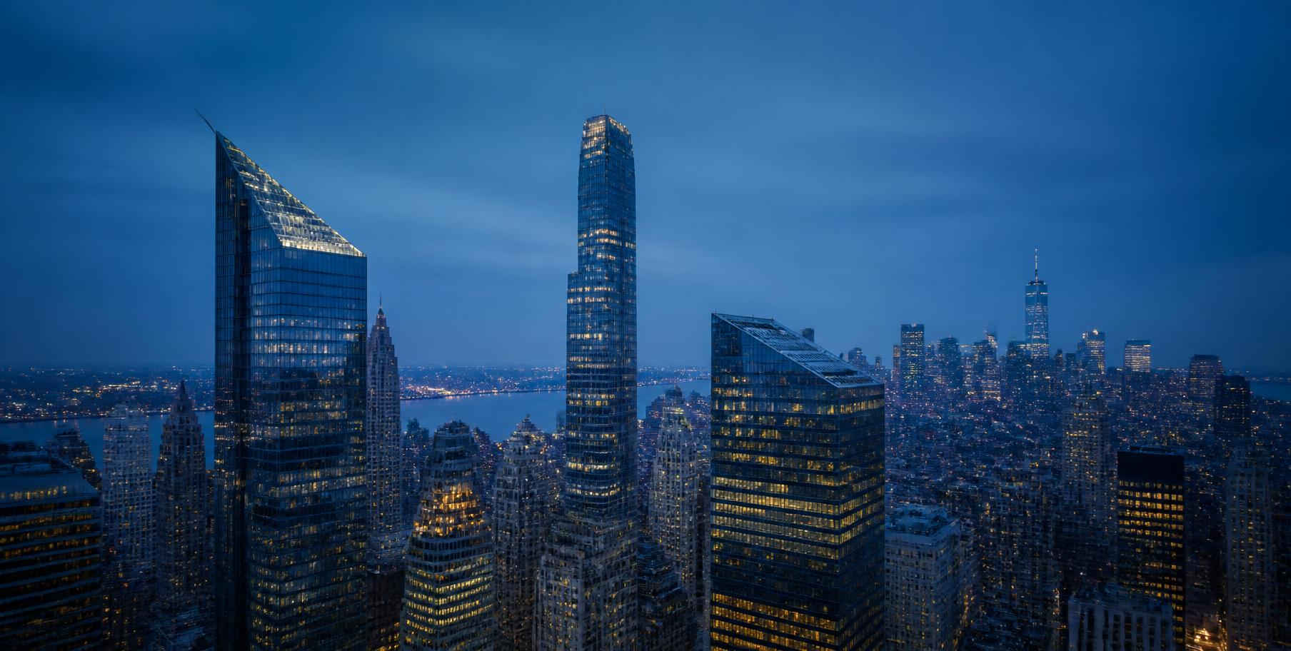 International city skyline at dusk